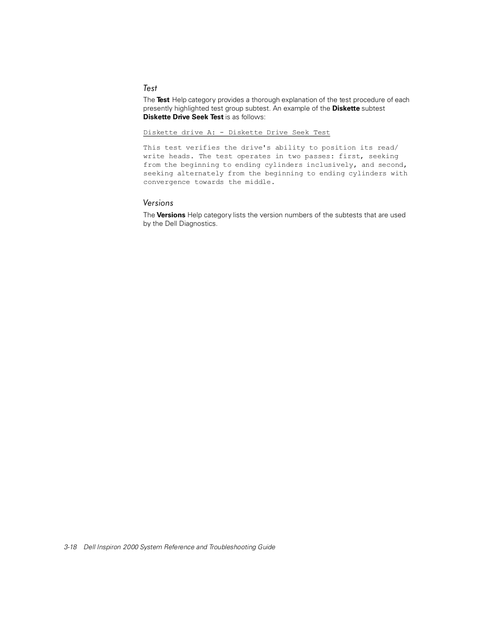 Test, Versions, Test -18 | Versions -18 | Dell Inspiron 2000 User Manual | Page 56 / 132