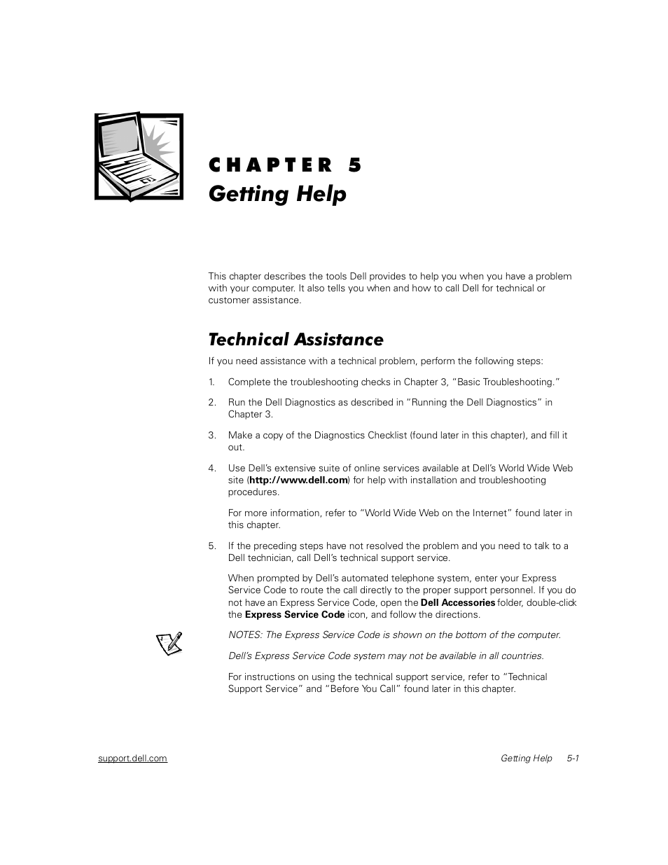 Getting help, Technical assistance, Technical assistance -1 | Dell Inspiron 2000 User Manual | Page 65 / 132