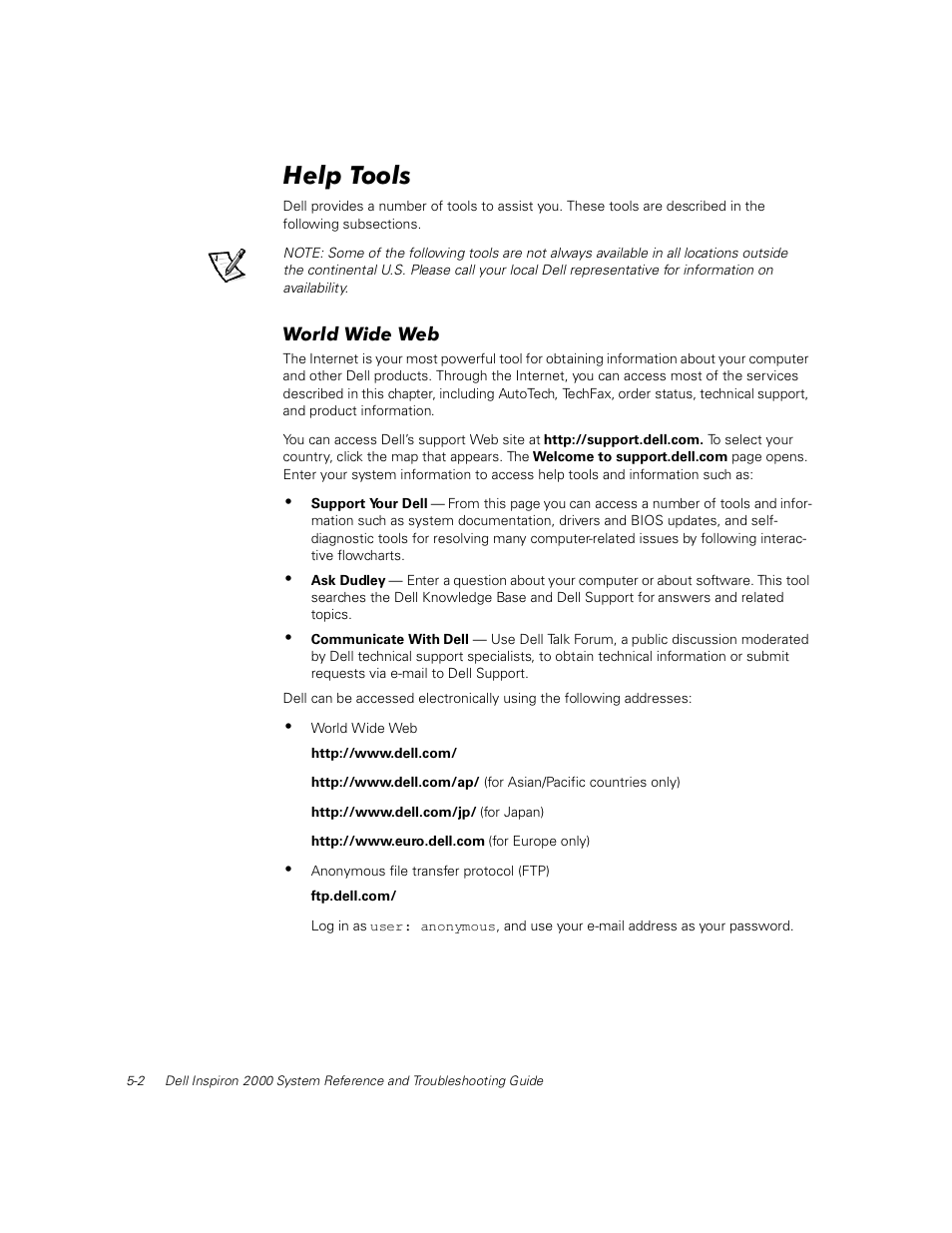 Help tools, World wide web, World wide web -2 | Dell Inspiron 2000 User Manual | Page 66 / 132