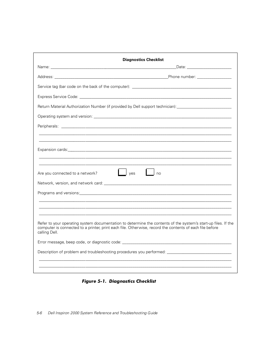 Figure 5-1, Diagnostics checklist -6 | Dell Inspiron 2000 User Manual | Page 70 / 132