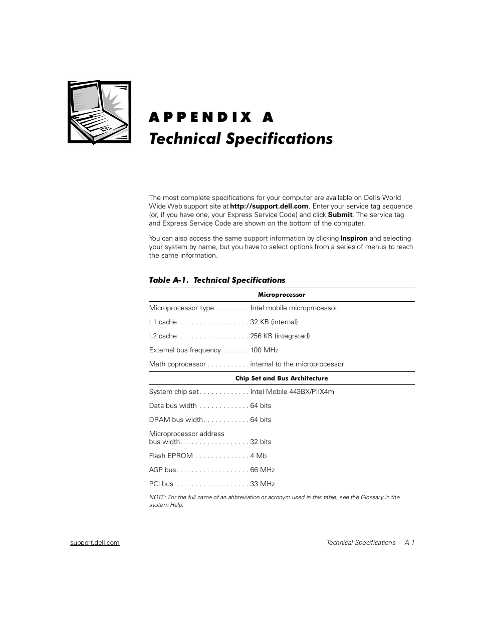 Technical specifications | Dell Inspiron 2000 User Manual | Page 85 / 132
