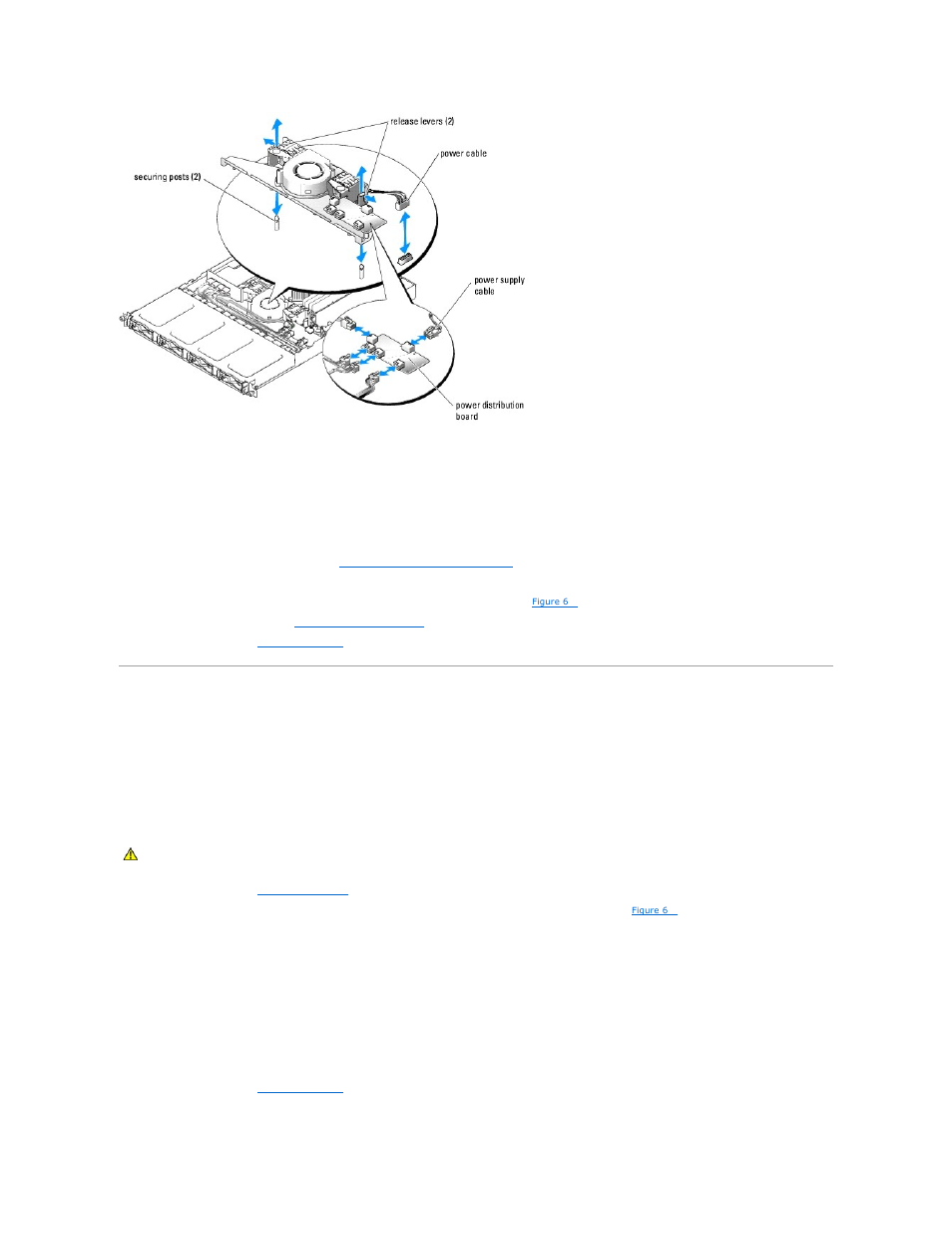 Power distribution board, Remove the power distribution board. see, Removing the power distribution board | Installing the fan assembly, Installing the power distribution board | Dell PowerVault 745N User Manual | Page 55 / 80