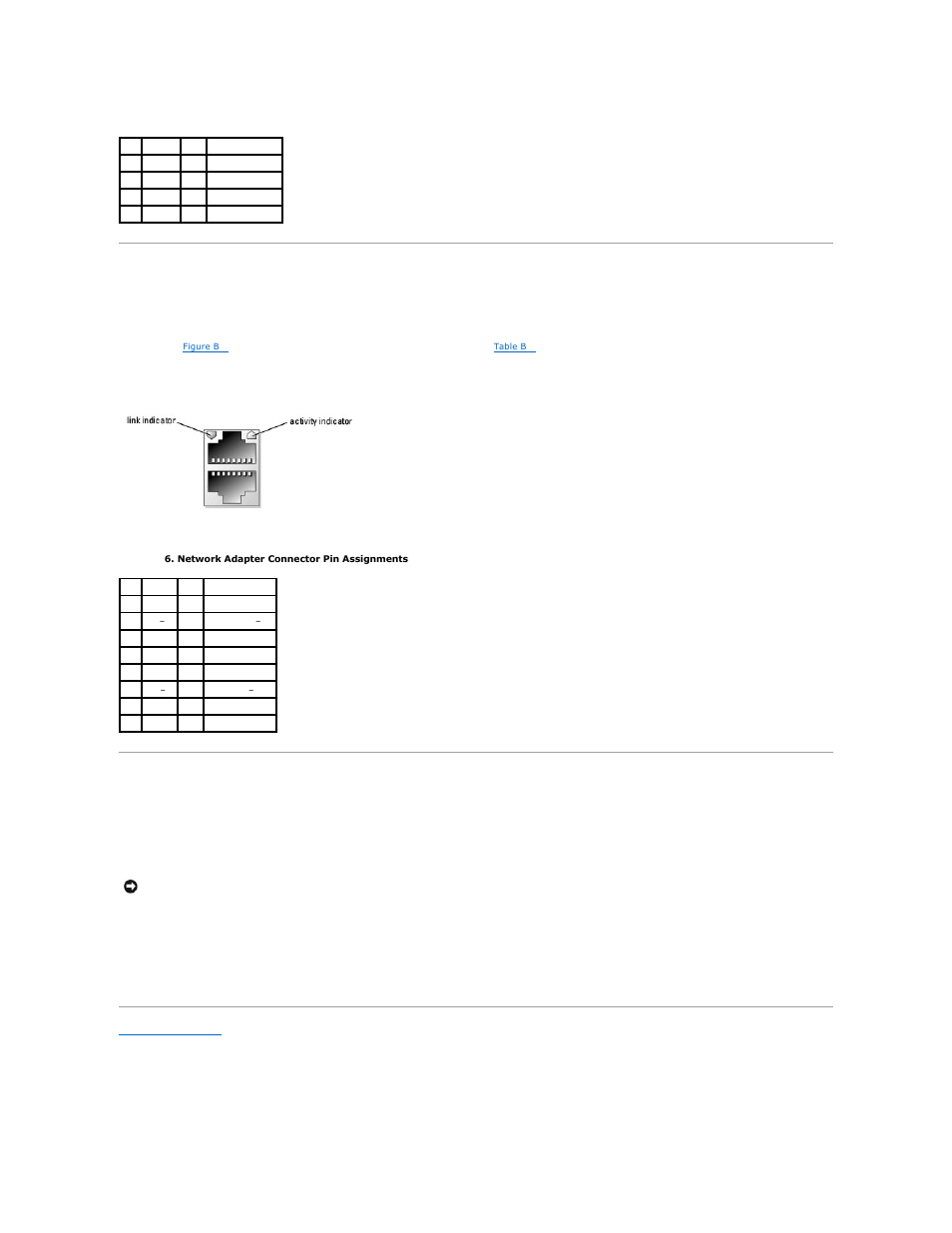 Integrated network adapter connector, Network cable requirements, Table b | Defines the pin assignments for the connector | Dell PowerVault 745N User Manual | Page 9 / 80