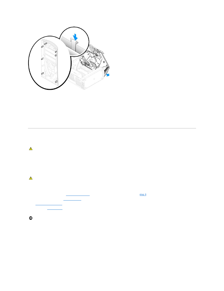 Battery, Replacing the front panel | Dell XPS/Dimension XPS User Manual | Page 31 / 49