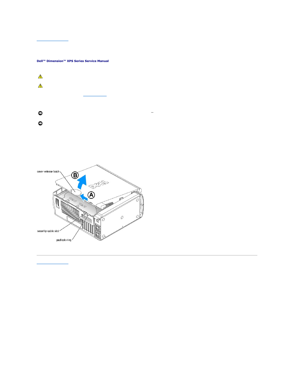 Opening the computer cover | Dell XPS/Dimension XPS User Manual | Page 35 / 49