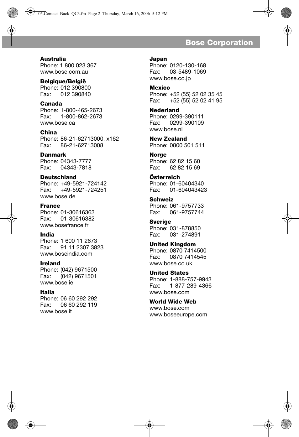 Bose corporation | Bose QuietComfort 3 User Manual | Page 43 / 44