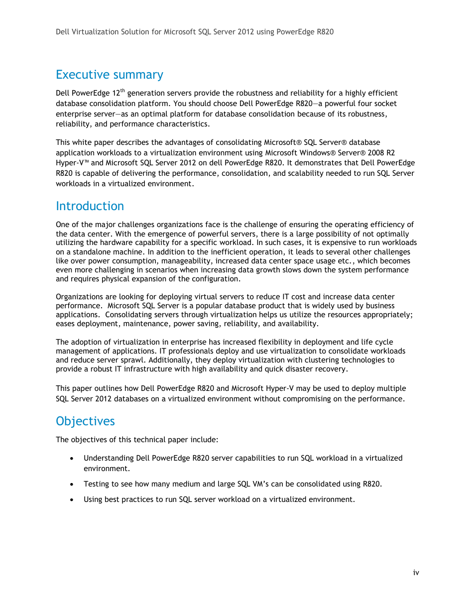 Executive summary, Introduction, Objectives | Dell PowerEdge R820 User Manual | Page 4 / 18