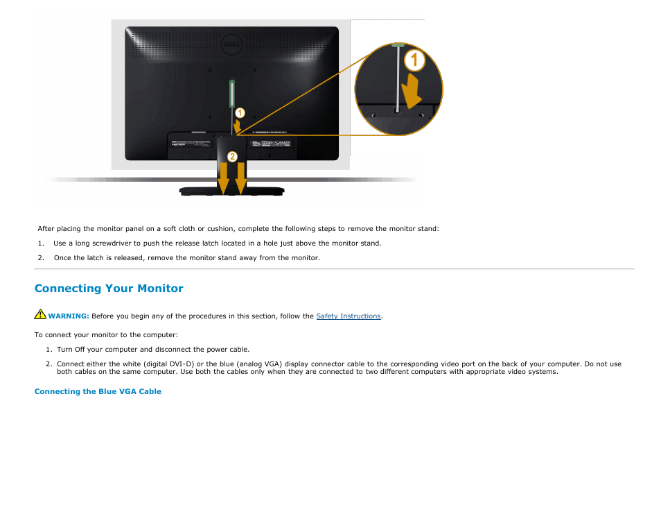 Connecting your monitor | Dell E2213H Monitor User Manual | Page 15 / 51