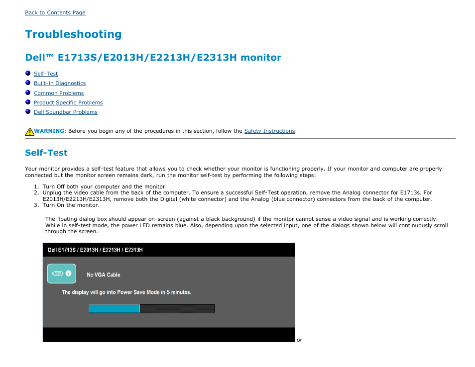 Solve, Troubleshooting, Self-test | Dell E2213H Monitor User Manual | Page 41 / 51