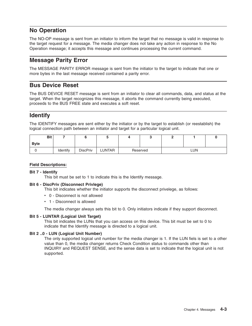 No operation, Message parity error, Bus device reset | Identify, Operation, Message, Parity, Error, Device, Reset | Dell PowerVault TL4000 User Manual | Page 103 / 116