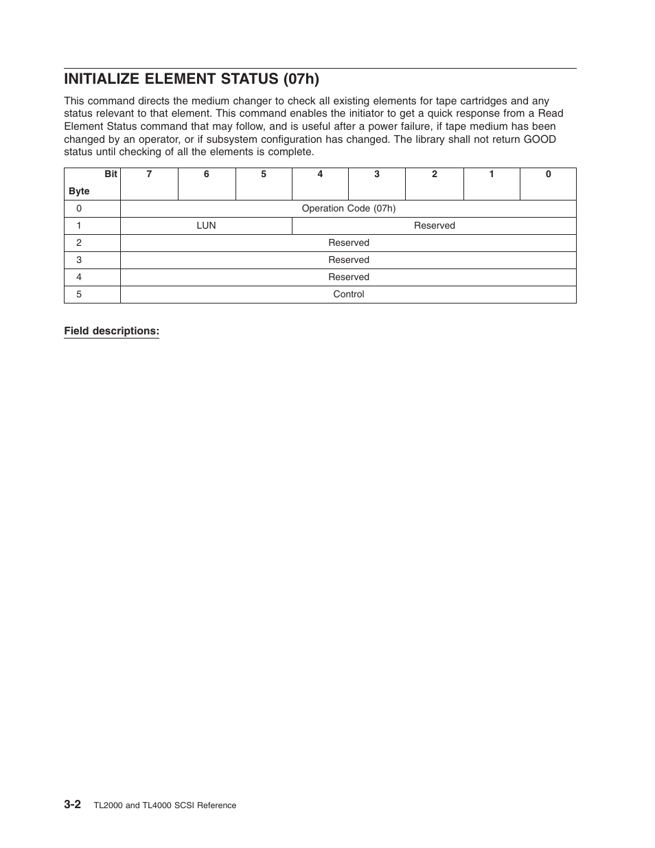 Initialize element status (07h), Initialize, Element | Status, 07h) | Dell PowerVault TL4000 User Manual | Page 16 / 116