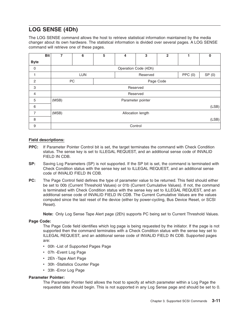 Log sense (4dh), Sense, 4dh) | Dell PowerVault TL4000 User Manual | Page 25 / 116