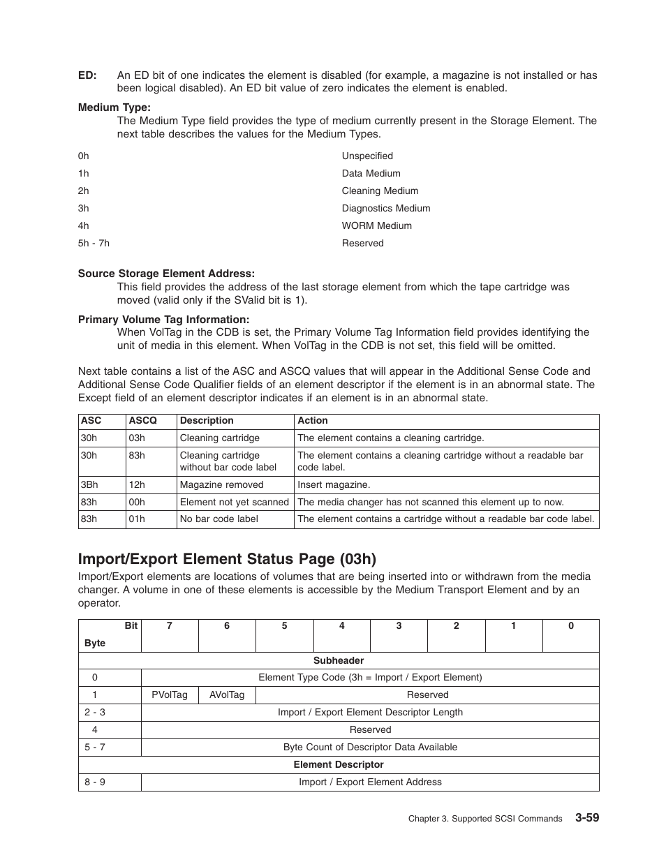 Import/export, Element, Status | 03h), Page | Dell PowerVault TL4000 User Manual | Page 73 / 116