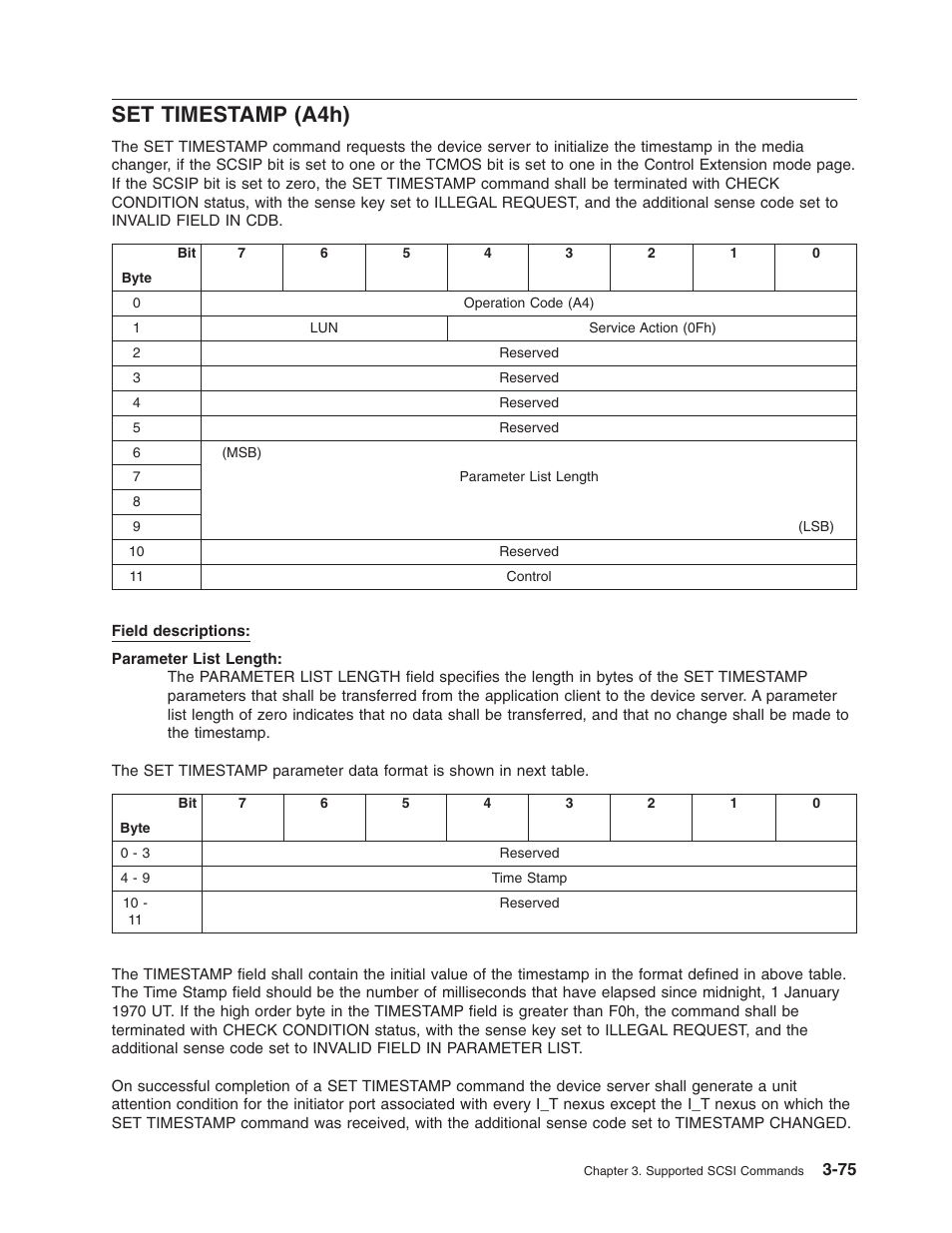 Set timestamp (a4h), Timestamp, A4h) | Dell PowerVault TL4000 User Manual | Page 89 / 116