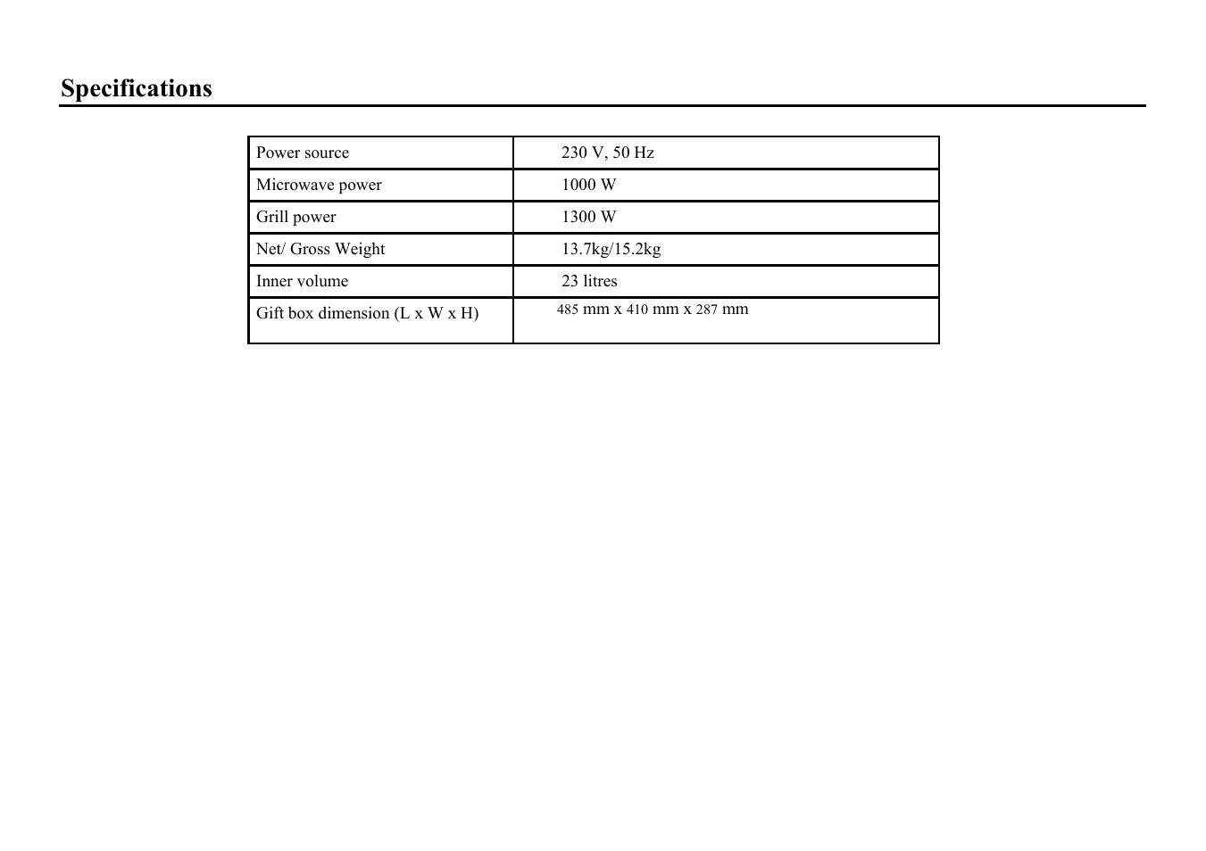 Specifications | Hyundai H-MW1023 User Manual | Page 15 / 30
