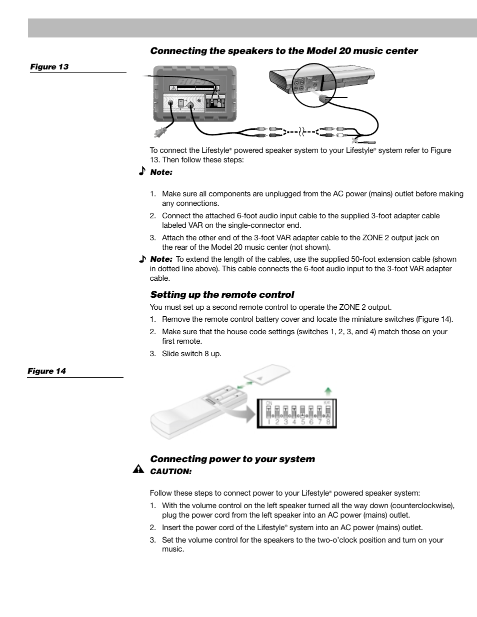 Setting up the remote control, Connecting power to your system | Bose Lifestyle Surround Sound Speaker System User Manual | Page 14 / 19