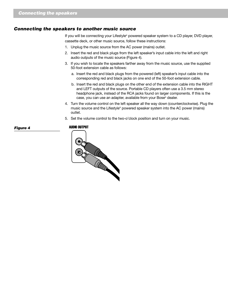 Connecting the speakers to another music source, Connecting the speakers | Bose Lifestyle Surround Sound Speaker System User Manual | Page 8 / 19