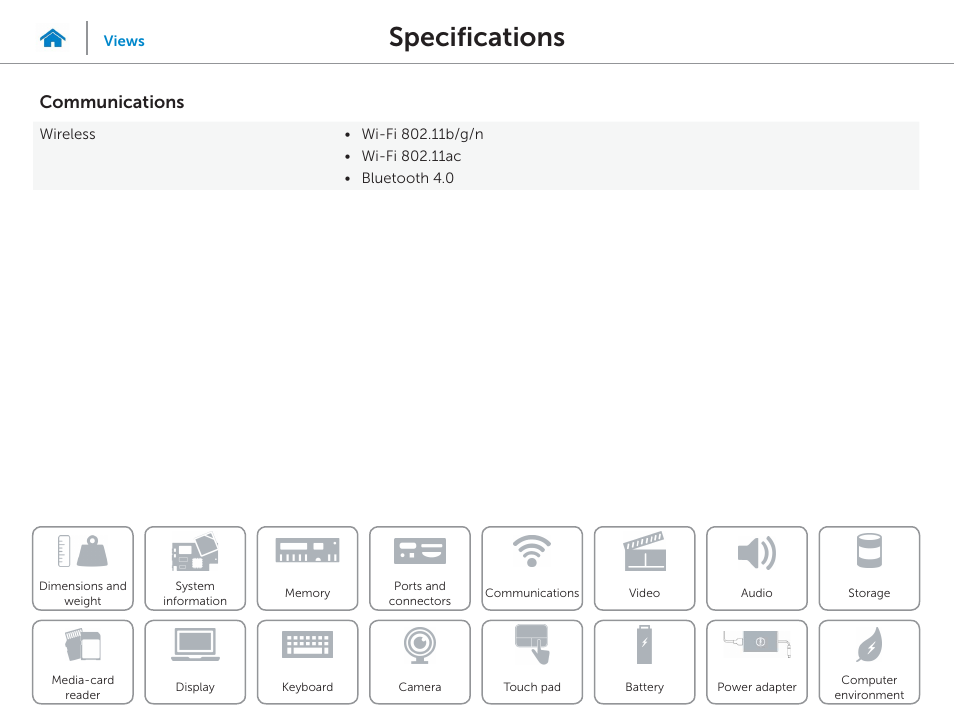 Communications, Specifications | Dell Inspiron 11 3148 User Manual | Page 12 / 24