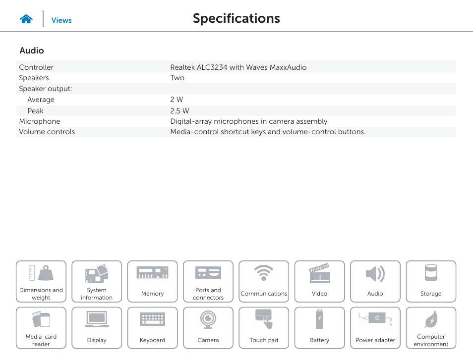Audio, Specifications | Dell Inspiron 11 3148 User Manual | Page 14 / 24