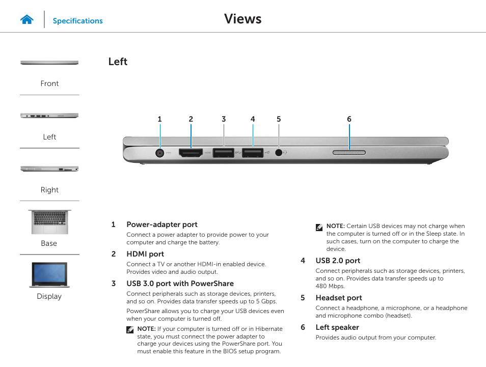 Left, Views | Dell Inspiron 11 3148 User Manual | Page 3 / 24