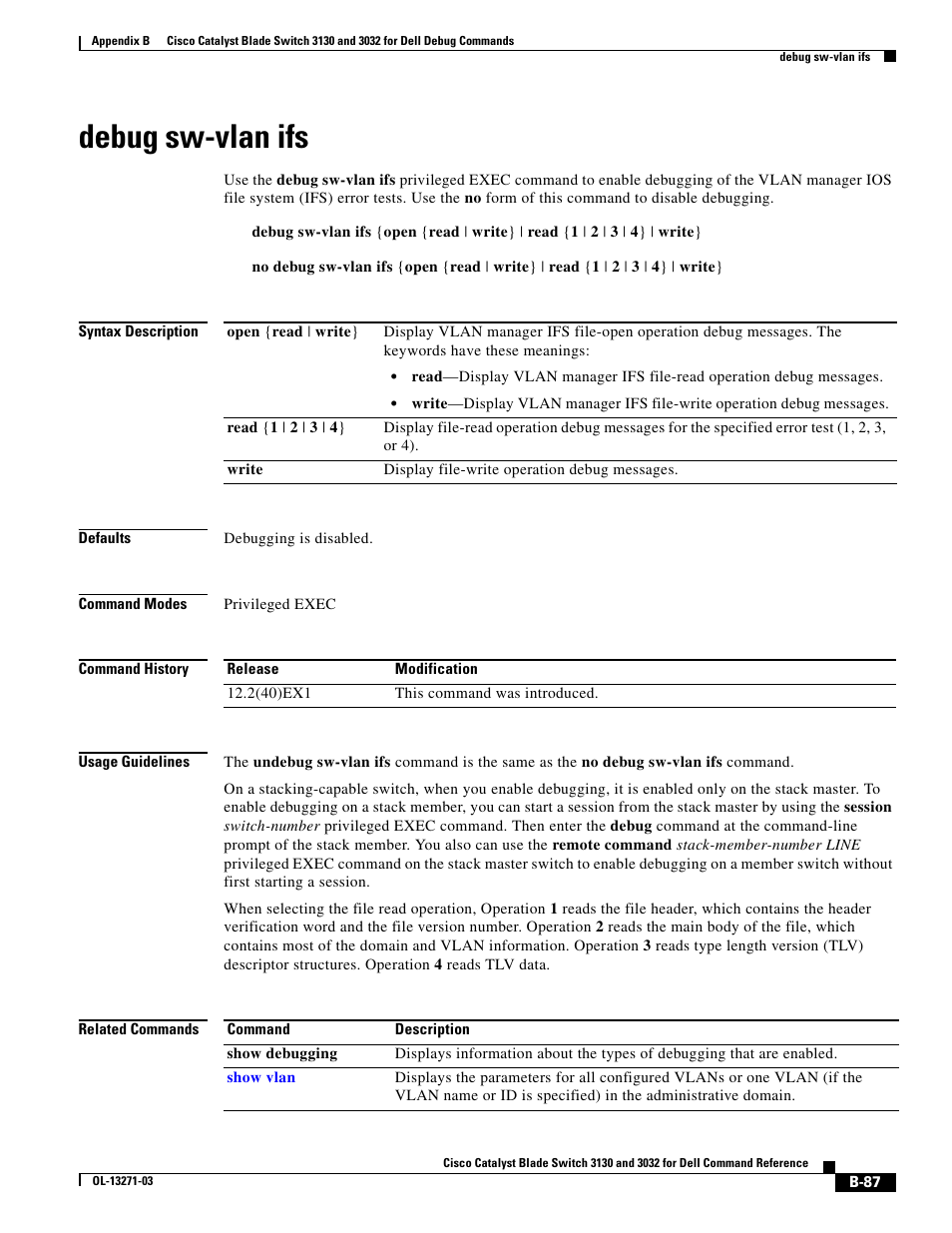Debug sw-vlan ifs, Comman | Dell POWEREDGE M1000E User Manual | Page 1003 / 1082