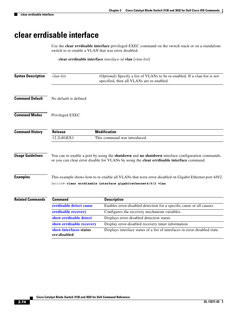 Clear errdisable interface | Dell POWEREDGE M1000E User Manual | Page 104 / 1082