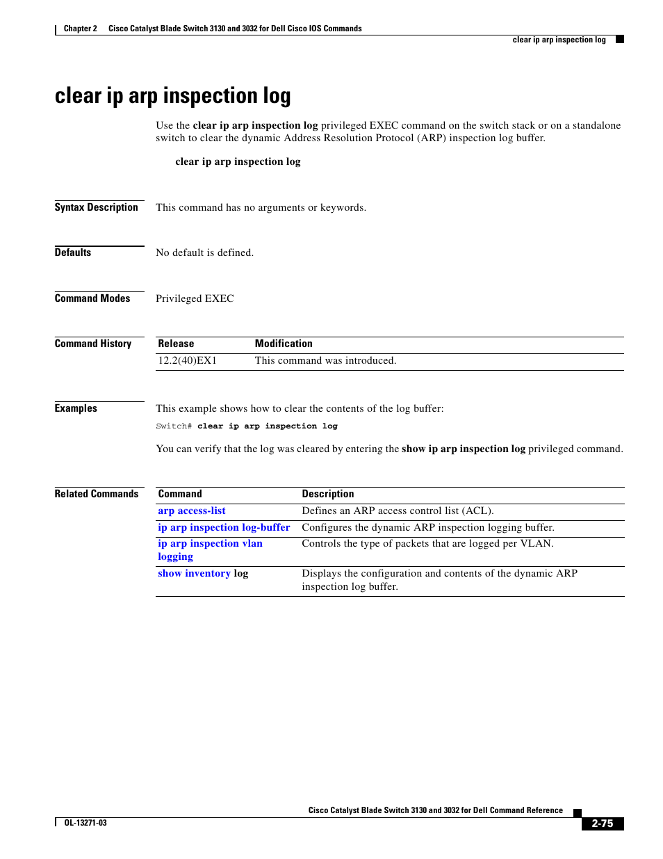 Clear ip arp inspection log | Dell POWEREDGE M1000E User Manual | Page 105 / 1082