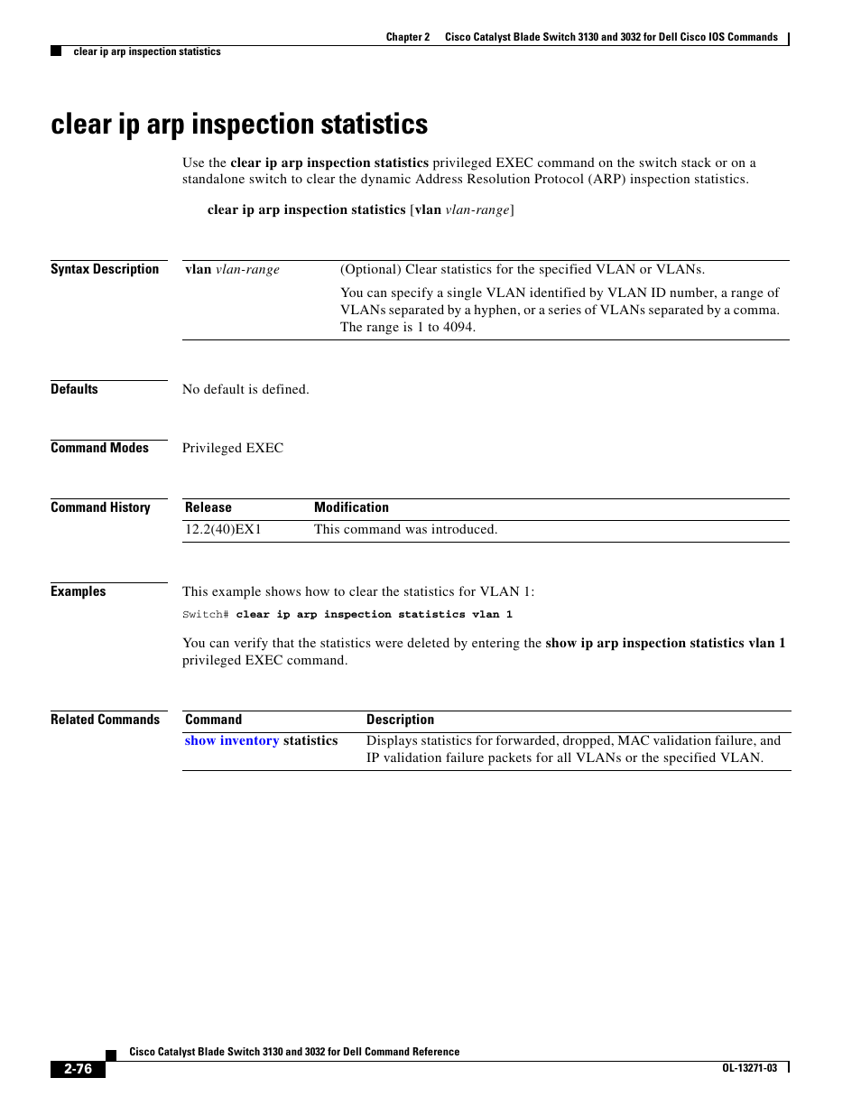 Clear ip arp inspection statistics | Dell POWEREDGE M1000E User Manual | Page 106 / 1082