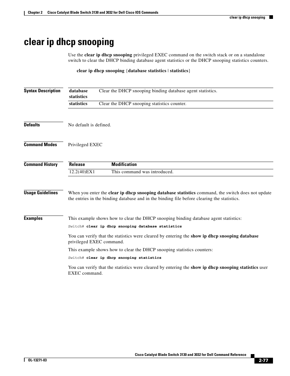 Clear ip dhcp snooping | Dell POWEREDGE M1000E User Manual | Page 107 / 1082