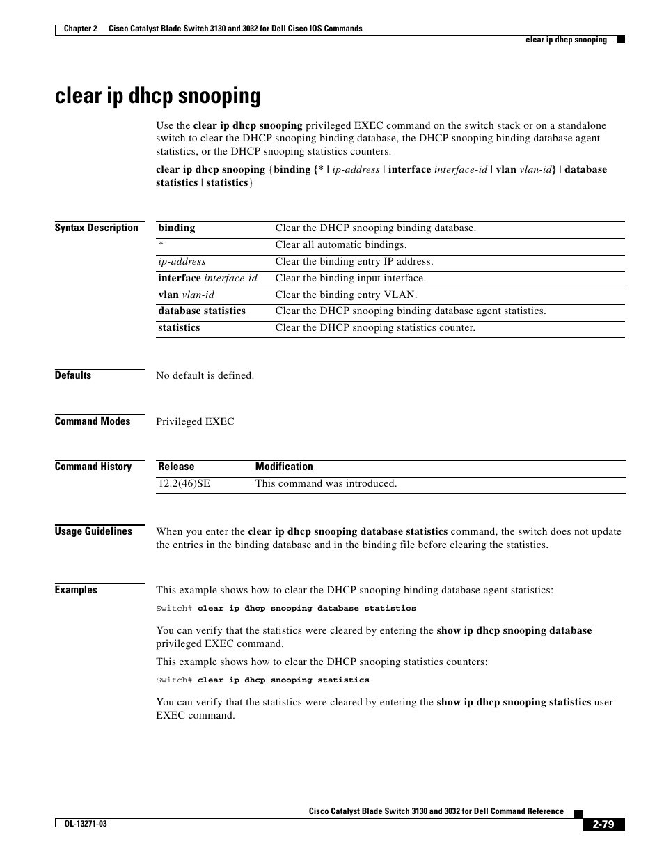 Clear ip dhcp snooping | Dell POWEREDGE M1000E User Manual | Page 109 / 1082