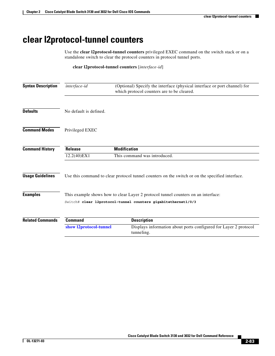 Clear l2protocol-tunnel counters | Dell POWEREDGE M1000E User Manual | Page 113 / 1082