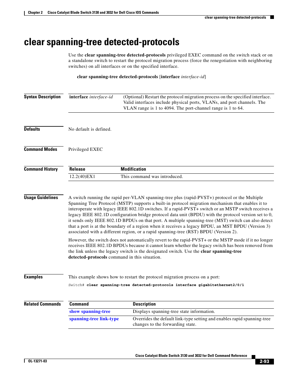 Clear spanning-tree detected-protocols | Dell POWEREDGE M1000E User Manual | Page 123 / 1082