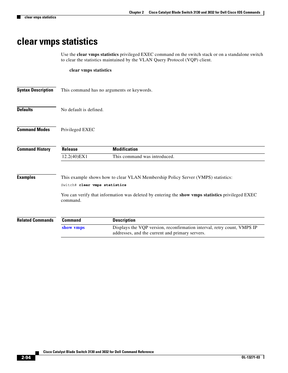 Clear vmps statistics | Dell POWEREDGE M1000E User Manual | Page 124 / 1082