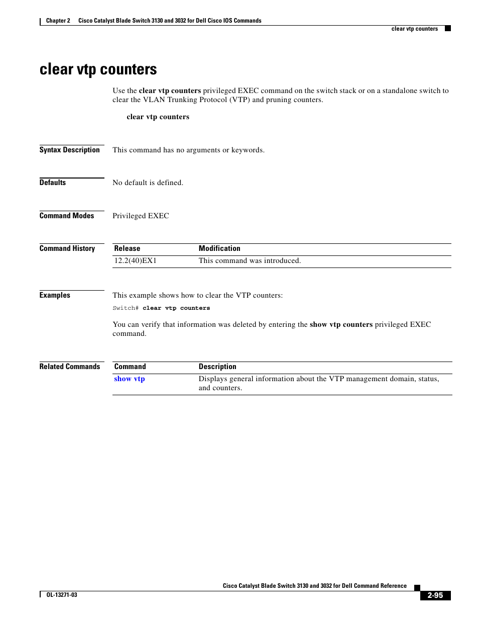 Clear vtp counters | Dell POWEREDGE M1000E User Manual | Page 125 / 1082