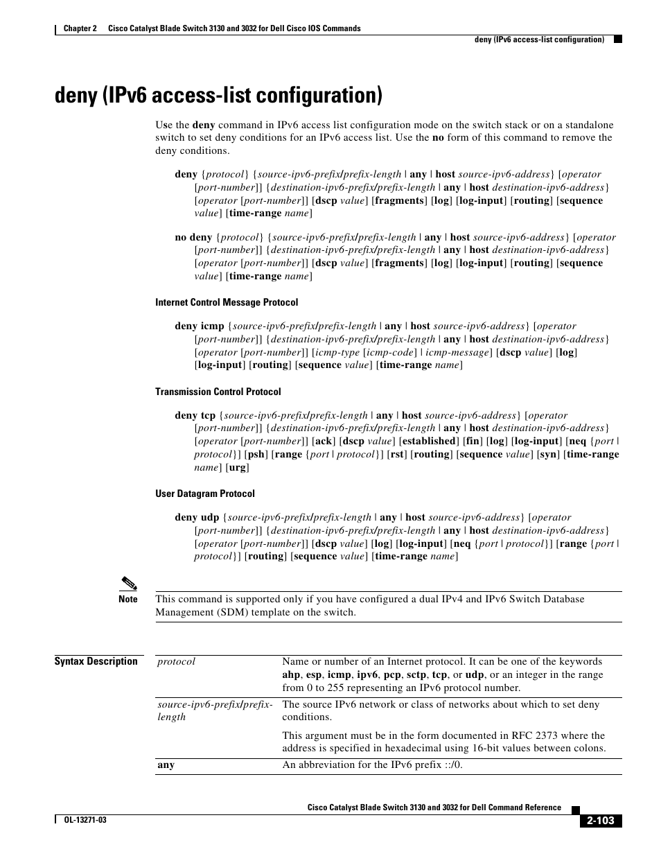 Deny (ipv6 access-list configuration) | Dell POWEREDGE M1000E User Manual | Page 133 / 1082