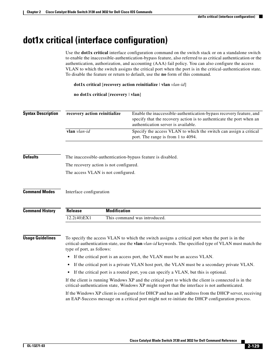 Dot1x critical (interface configuration) | Dell POWEREDGE M1000E User Manual | Page 159 / 1082