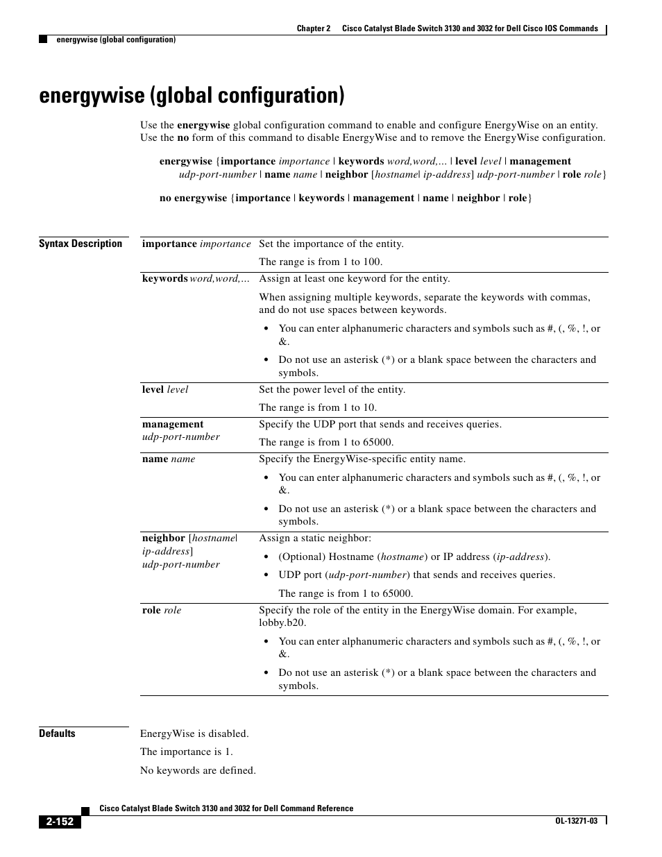 Energywise (global configuration) | Dell POWEREDGE M1000E User Manual | Page 182 / 1082