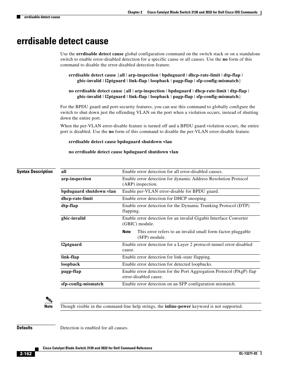 Errdisable detect cause | Dell POWEREDGE M1000E User Manual | Page 192 / 1082