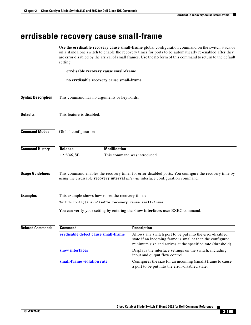 Errdisable recovery cause small-frame | Dell POWEREDGE M1000E User Manual | Page 199 / 1082