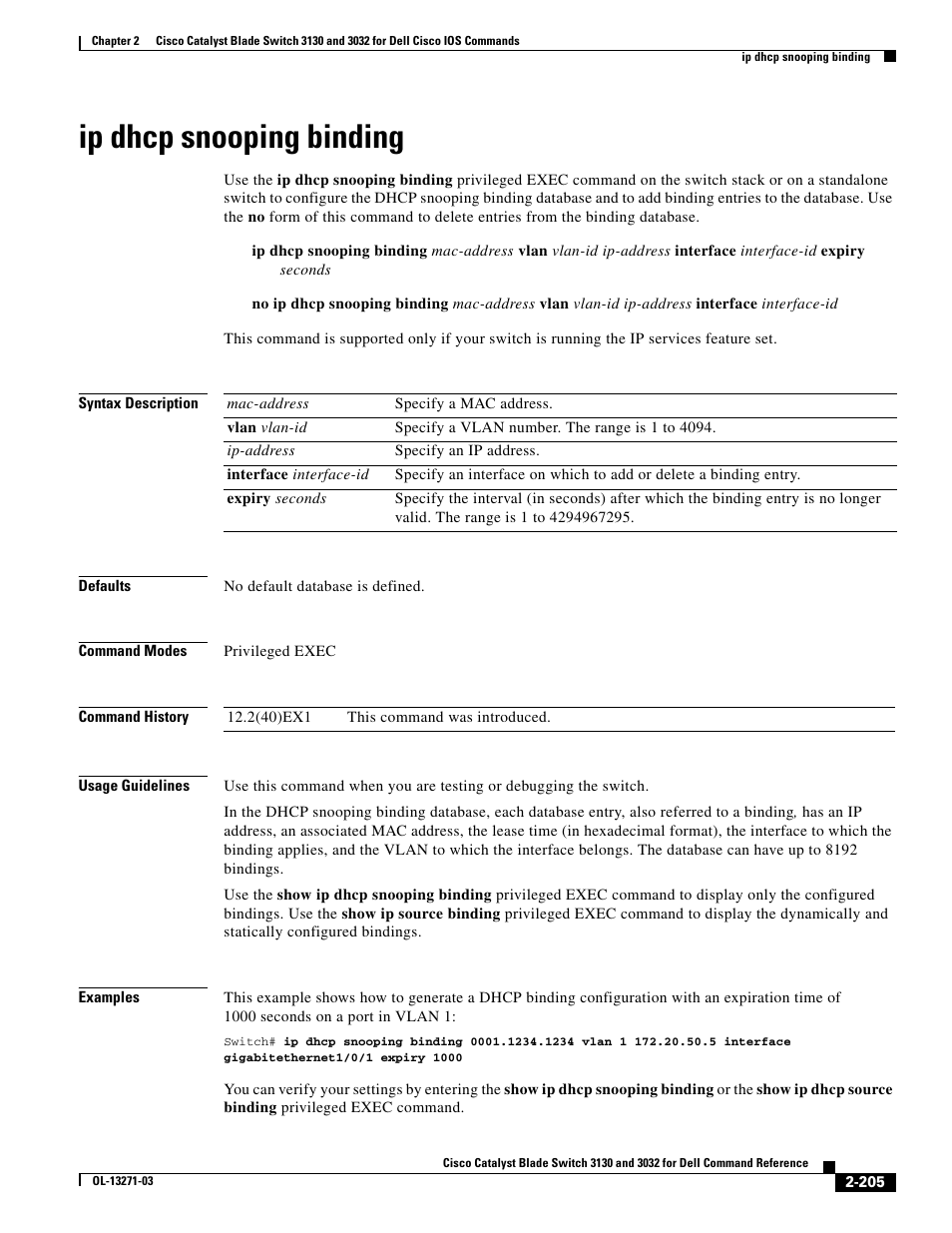 Ip dhcp snooping binding | Dell POWEREDGE M1000E User Manual | Page 235 / 1082