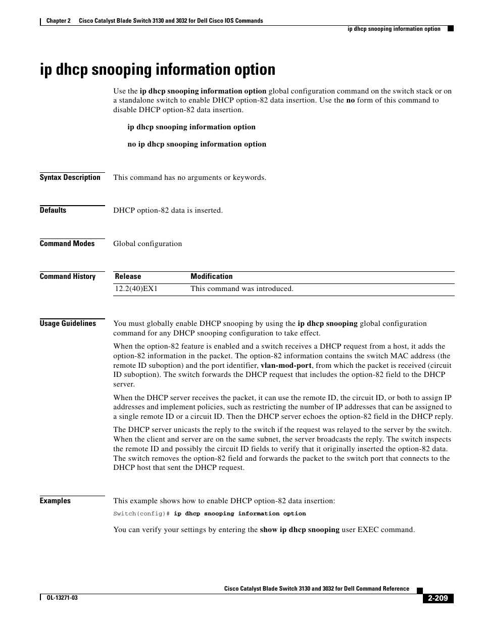 Ip dhcp snooping information option | Dell POWEREDGE M1000E User Manual | Page 239 / 1082