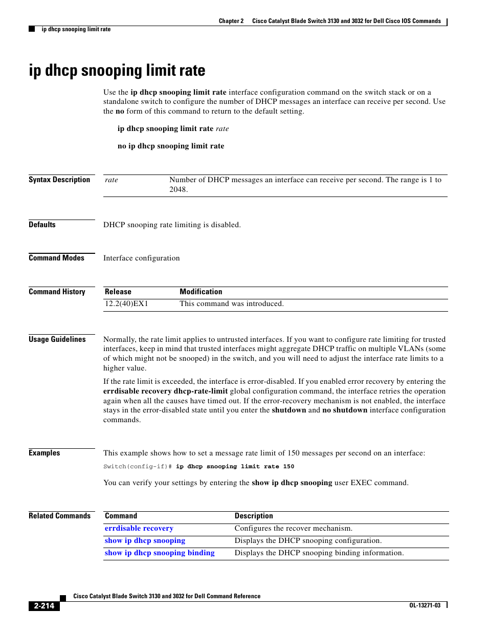 Ip dhcp snooping limit rate | Dell POWEREDGE M1000E User Manual | Page 244 / 1082