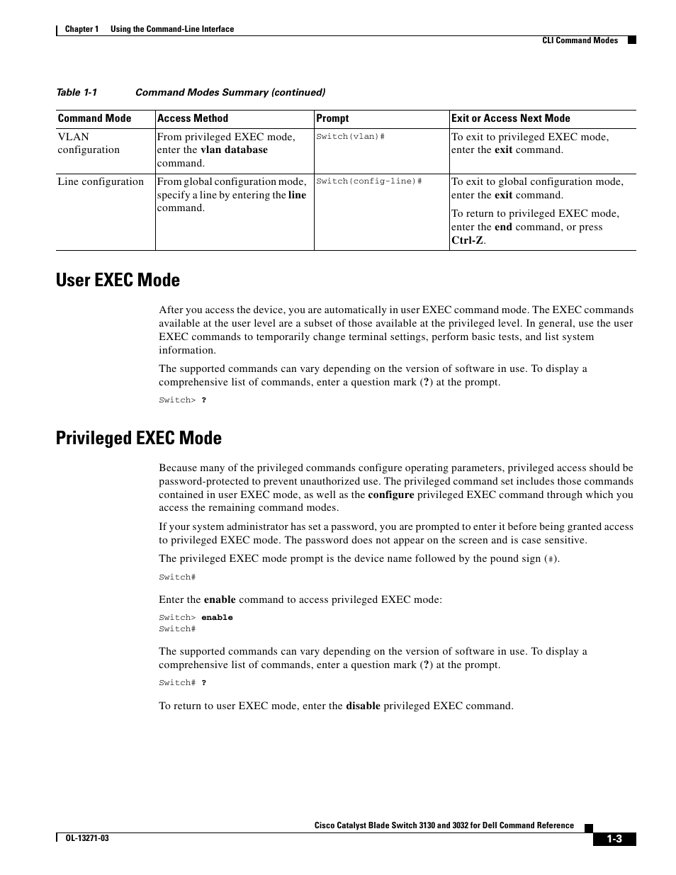 User exec mode, Privileged exec mode | Dell POWEREDGE M1000E User Manual | Page 27 / 1082