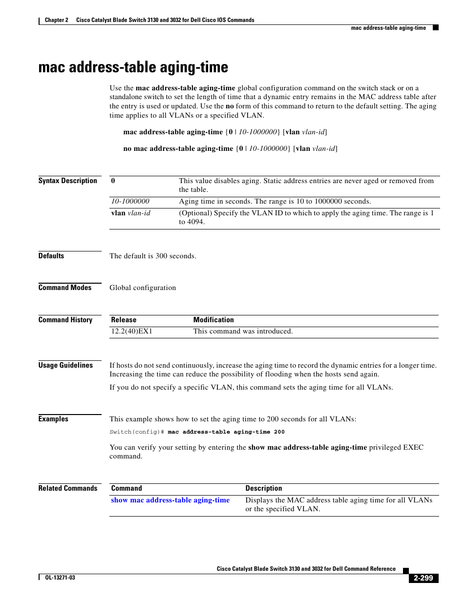 Mac address-table aging-time | Dell POWEREDGE M1000E User Manual | Page 329 / 1082