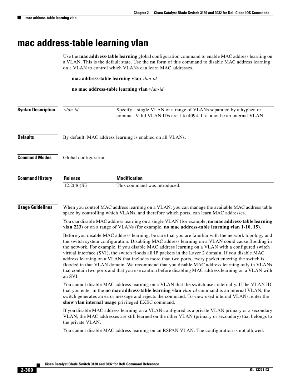 Mac address-table learning vlan | Dell POWEREDGE M1000E User Manual | Page 330 / 1082