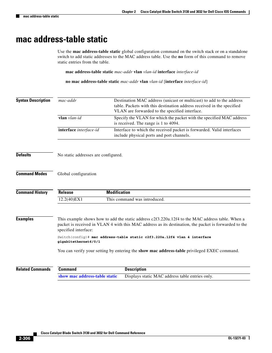 Mac address-table static | Dell POWEREDGE M1000E User Manual | Page 336 / 1082