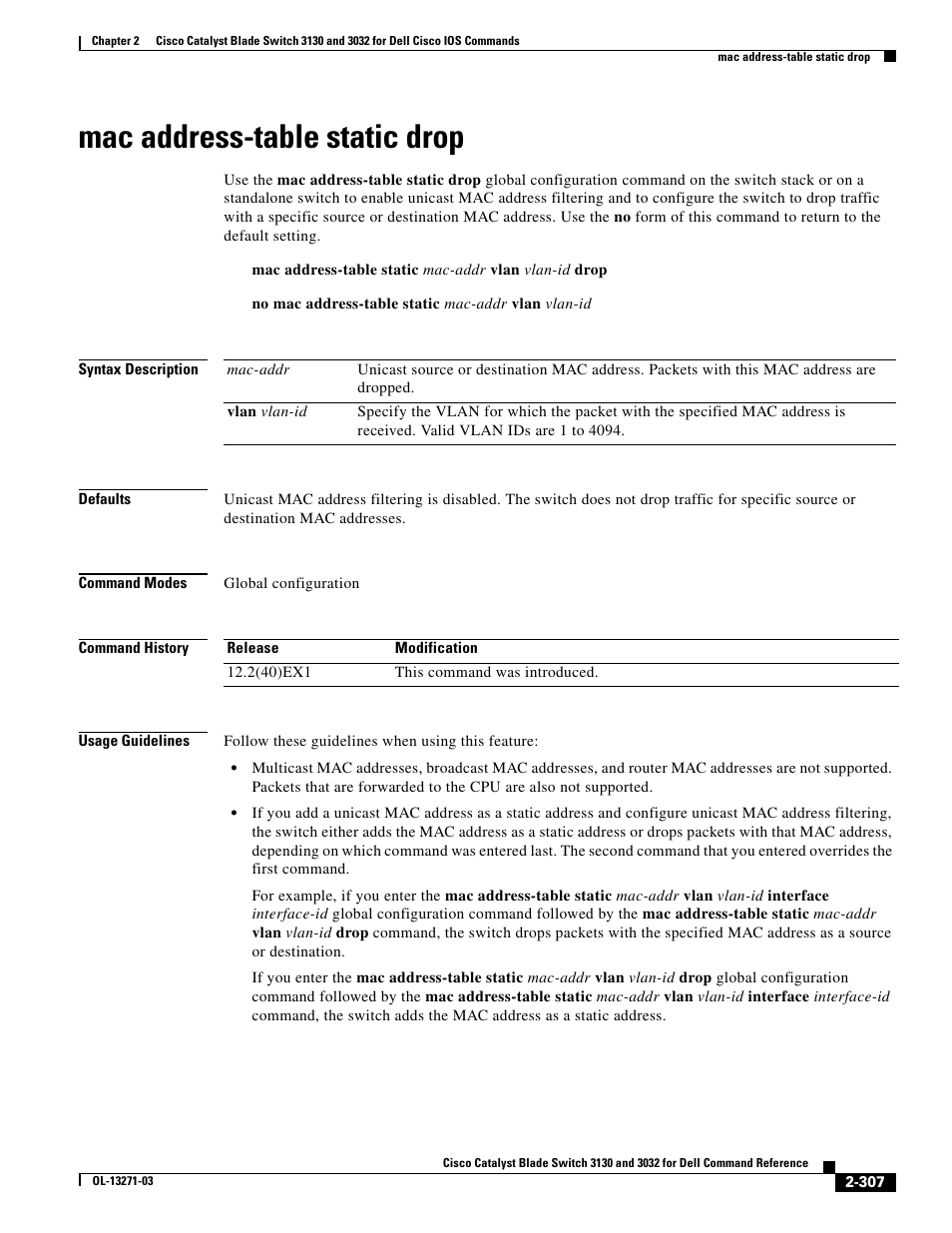 Mac address-table static drop | Dell POWEREDGE M1000E User Manual | Page 337 / 1082