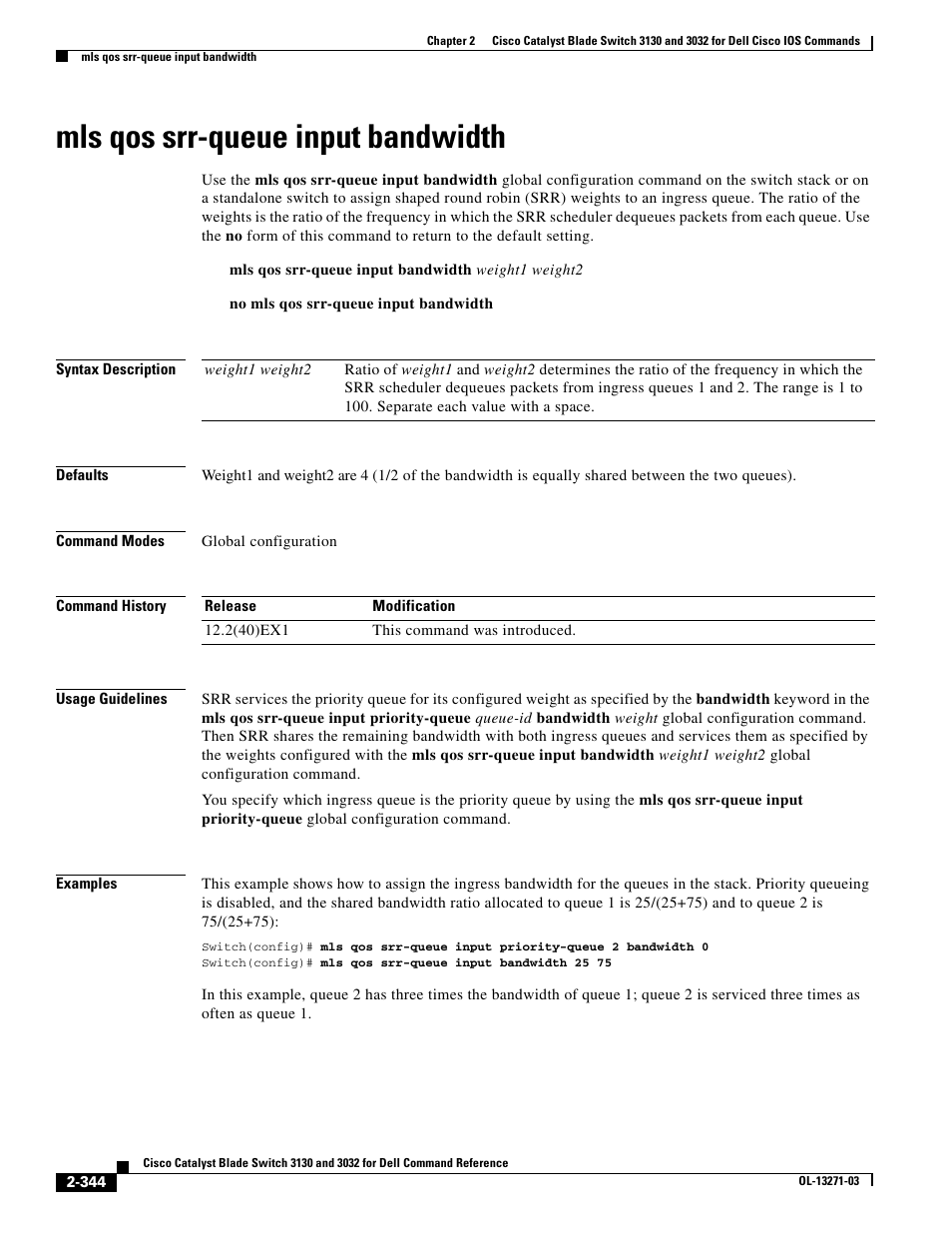 Mls qos srr-queue input bandwidth | Dell POWEREDGE M1000E User Manual | Page 374 / 1082