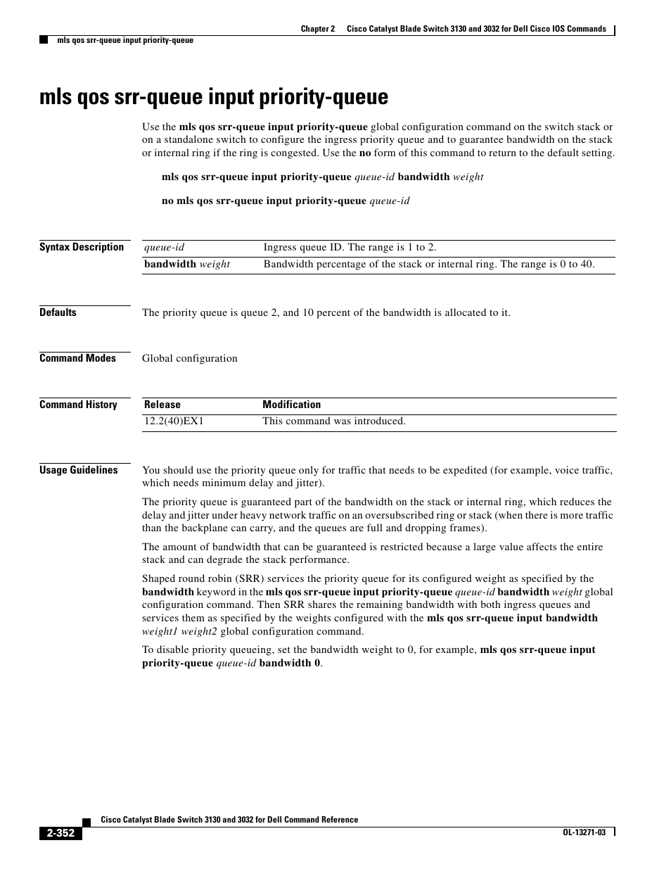 Mls qos srr-queue input priority-queue | Dell POWEREDGE M1000E User Manual | Page 382 / 1082