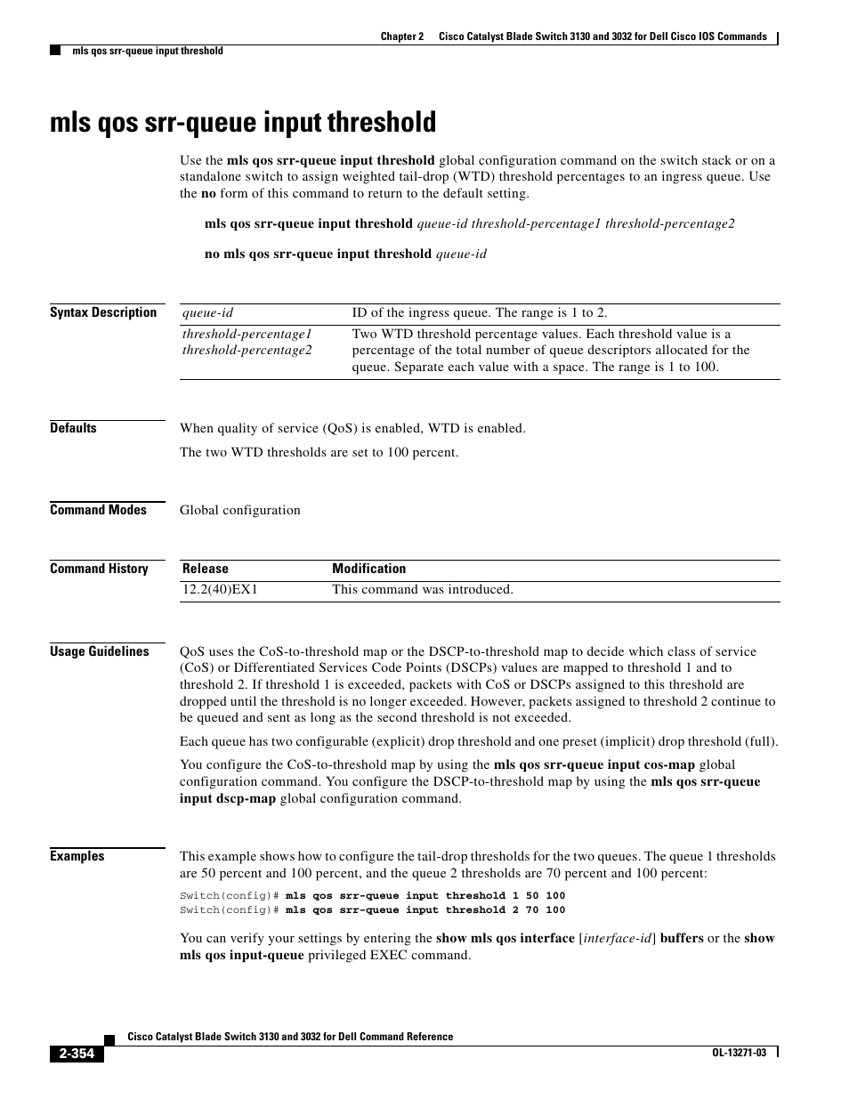 Mls qos srr-queue input threshold | Dell POWEREDGE M1000E User Manual | Page 384 / 1082